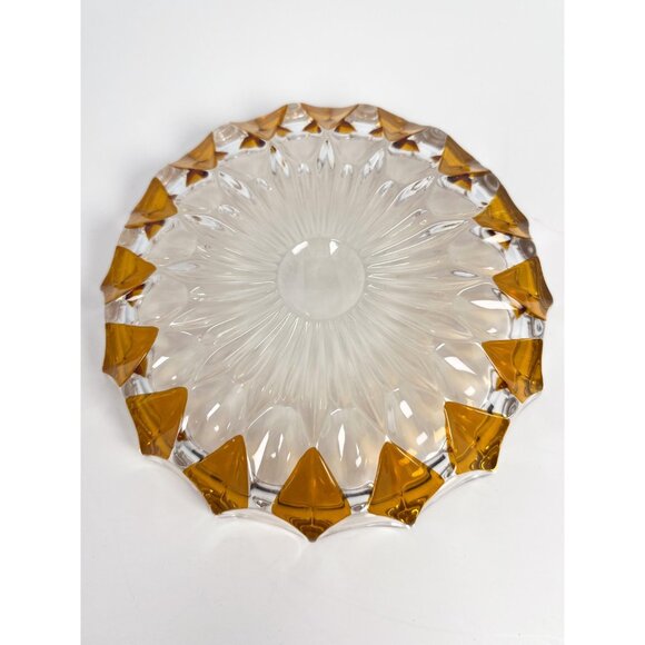 Vintage faceted crystal ashtray with amber coloured diamond motif - Picture 5 of 7